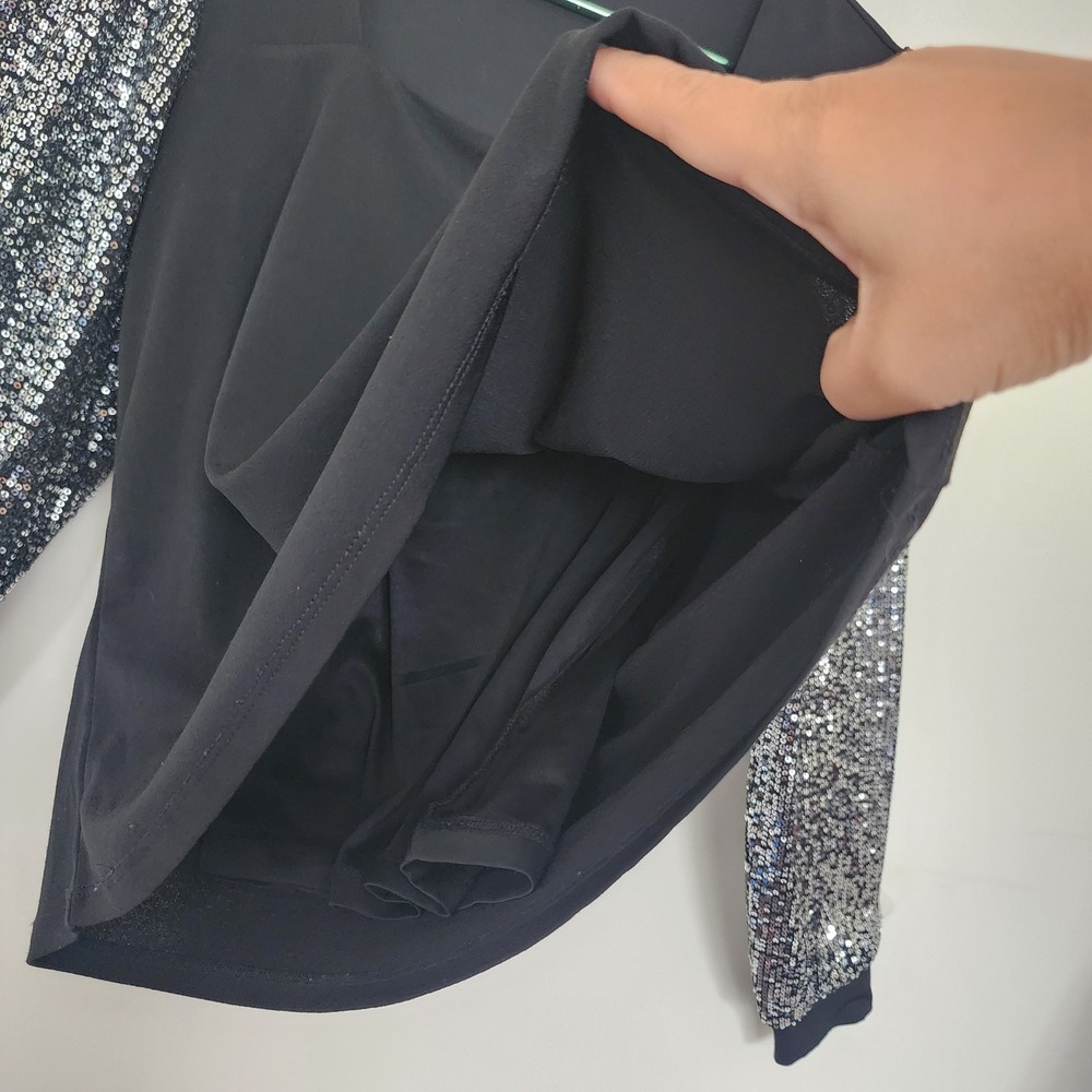 Maurices Womens Black Sequin Balloon Sleeve Blouse Top Silver M Party Holiday - Picture 8 of 10